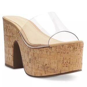 SCHUTZ Dalle Vinyl Cutout cork nude Platform Sandals 7 NWT